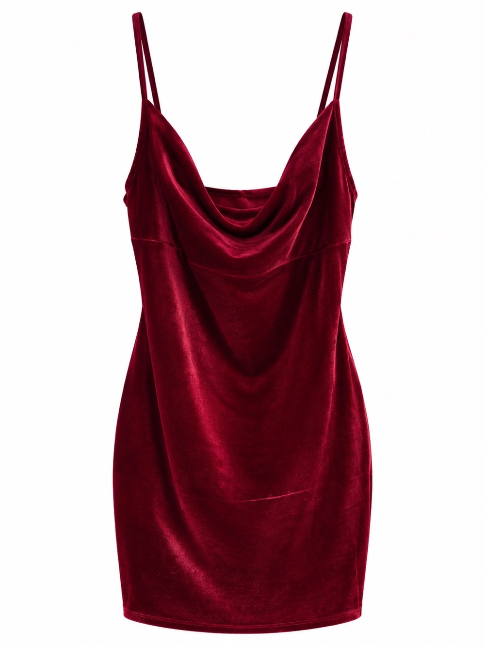 Velvet Cowl Neck Mini Dress in Deep Wine
